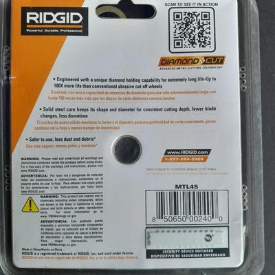 Two new Norton Diamond 4" circular Blades and one new Ridgid Diamond cut 4.5" Metal Cutting blade