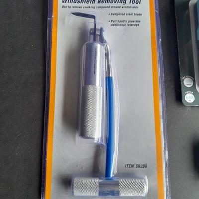 Pittsburgh Windshield removing tool, LED work light, and a 12 volt battery tester