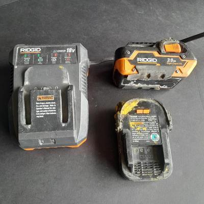Rigid 18 Volt battery charger with 2 batteries