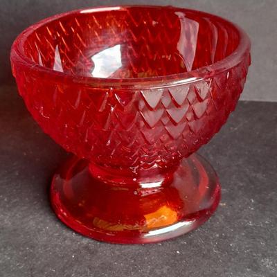 Red Glass collection, lidded candy dish, bowl, two Oshkosh Paragon candle votives, and more