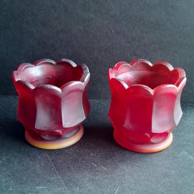 Red Glass collection, lidded candy dish, bowl, two Oshkosh Paragon candle votives, and more