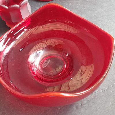 Red Glass collection, lidded candy dish, bowl, two Oshkosh Paragon candle votives, and more
