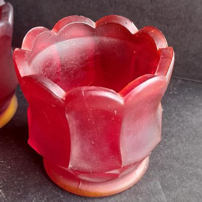 Red Glass collection, lidded candy dish, bowl, two Oshkosh Paragon candle votives, and more