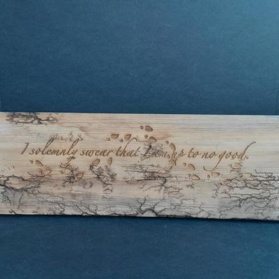 " I solemnly swear that I am up to no good" wooden sign with Fractal wood burned designs