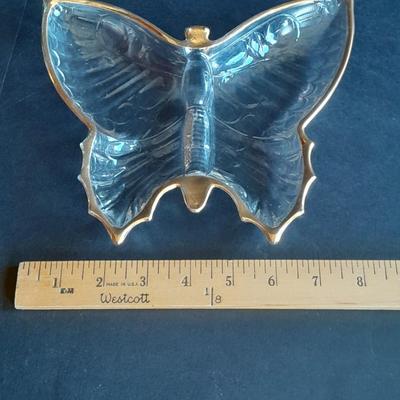 Vintage Jeannette Glass Gold Trimmed Butterfly dish & Jeannette glass shamrock with gold trim