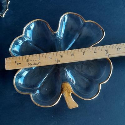 Vintage Jeannette Glass Gold Trimmed Butterfly dish & Jeannette glass shamrock with gold trim