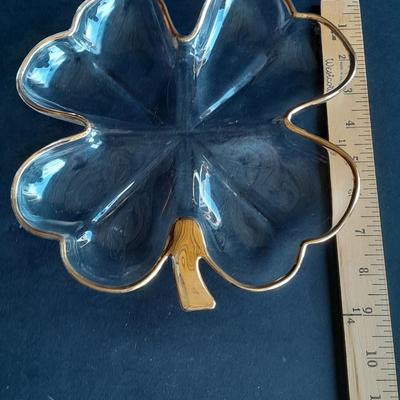 Vintage Jeannette Glass Gold Trimmed Butterfly dish & Jeannette glass shamrock with gold trim
