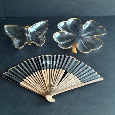 Vintage Jeannette Glass Gold Trimmed Butterfly dish & Jeannette glass shamrock with gold trim