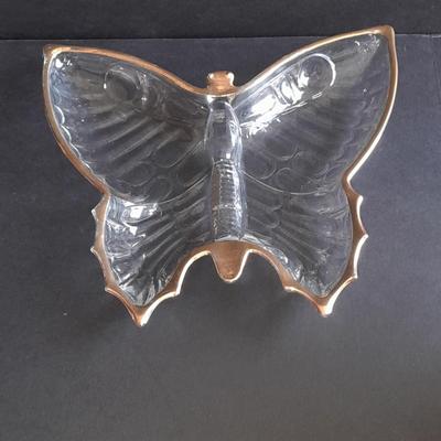 Vintage Jeannette Glass Gold Trimmed Butterfly dish & Jeannette glass shamrock with gold trim