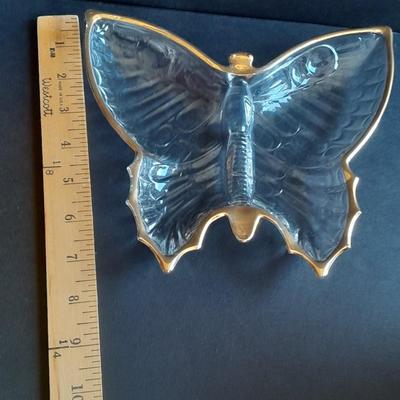 Vintage Jeannette Glass Gold Trimmed Butterfly dish & Jeannette glass shamrock with gold trim