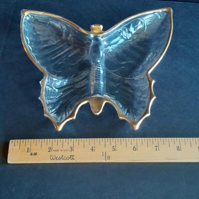 Vintage Jeannette Glass Gold Trimmed Butterfly dish & Jeannette glass shamrock with gold trim
