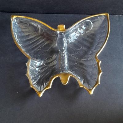 Vintage Jeannette Glass Gold Trimmed Butterfly dish & Jeannette glass shamrock with gold trim
