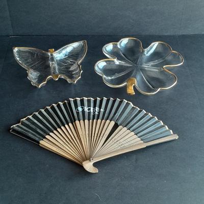 Vintage Jeannette Glass Gold Trimmed Butterfly dish & Jeannette glass shamrock with gold trim