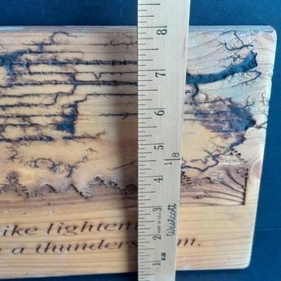 Two wall hangings with Fracted wood design "If hugs were like Lightning, I would send you a Thunderstorm, and mountain scene