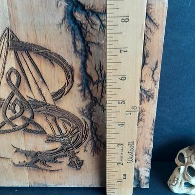 D & D Wall hanging with Fracted wood design and skull candle votive