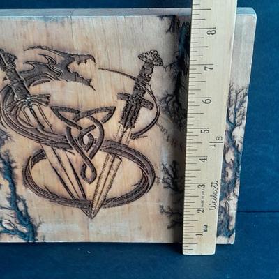 D & D Wall hanging with Fracted wood design and skull candle votive