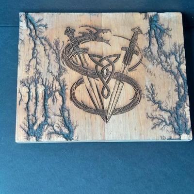 D & D Wall hanging with Fracted wood design and skull candle votive