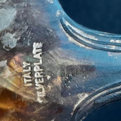 Metal ware, Covered butterdish, Bowl, and silverplate ladle, and beautiful glass vase