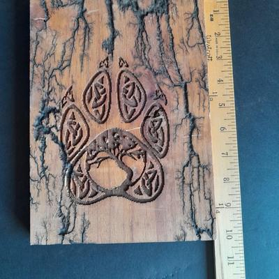 Wolf Paw print Native American design Fracted wood artwork