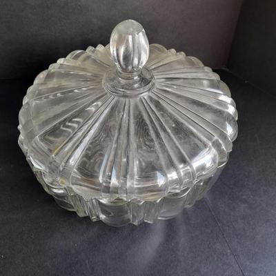 Pressed glass candy dishes, bowl, and lidded small pedestal dish