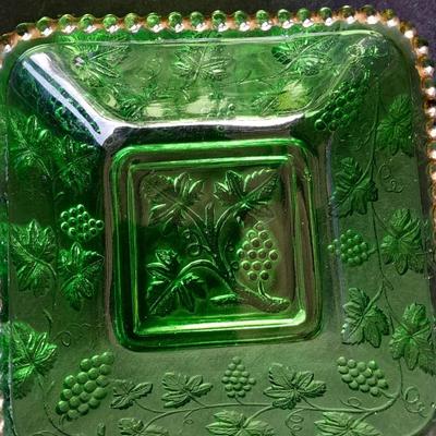 Three Rare Antique US Glass Company California Pattern Green Glass Berry Bowls Circa 1890's