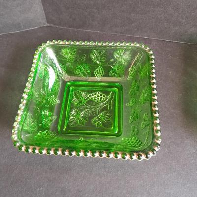 Three Rare Antique US Glass Company California Pattern Green Glass Berry Bowls Circa 1890's