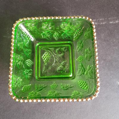 Three Rare Antique US Glass Company California Pattern Green Glass Berry Bowls Circa 1890's