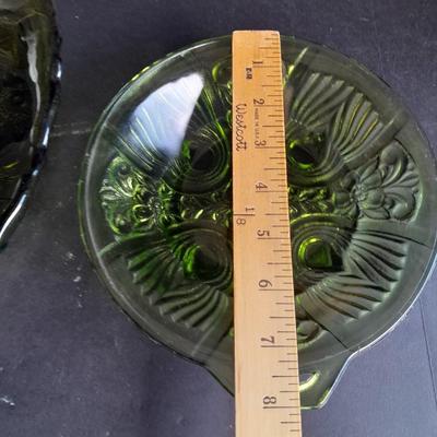 Two Vintage Indiana Glass Avocado Green Dishes