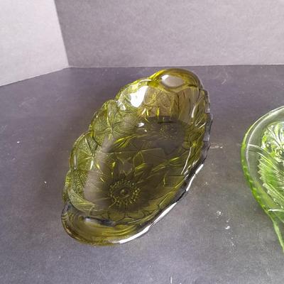 Two Vintage Indiana Glass Avocado Green Dishes