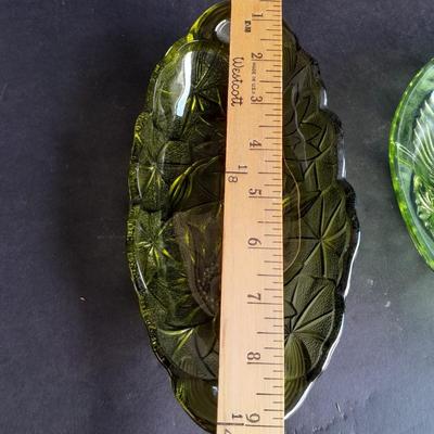 Two Vintage Indiana Glass Avocado Green Dishes