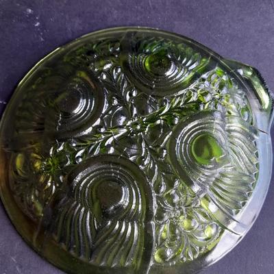Two Vintage Indiana Glass Avocado Green Dishes