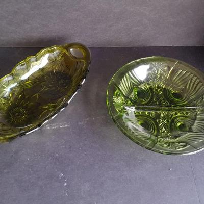 Two Vintage Indiana Glass Avocado Green Dishes