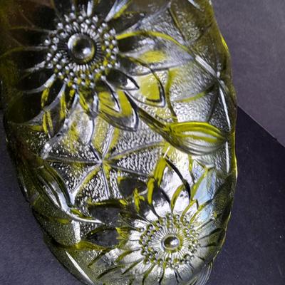 Two Vintage Indiana Glass Avocado Green Dishes