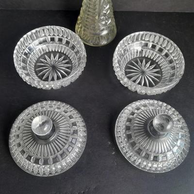 Two matching lidded Trinket / mint dishes with glass vase