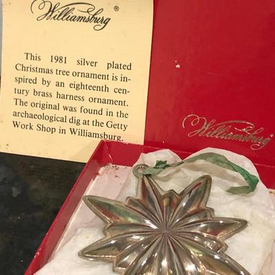 KIRK STIEFF CO. Williamsburg Silver Plate 1981 Ornament -Lot 425