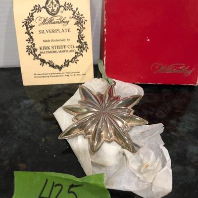 KIRK STIEFF CO. Williamsburg Silver Plate 1981 Ornament -Lot 425