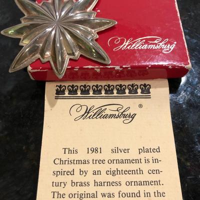 KIRK STIEFF CO. Williamsburg Silver Plate 1981 Ornament -Lot 425