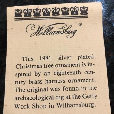 KIRK STIEFF CO. Williamsburg Silver Plate 1981 Ornament -Lot 425
