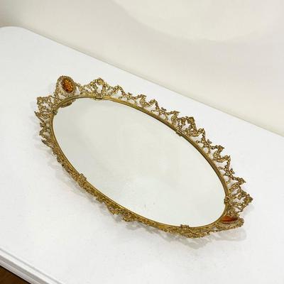 GLOBE ~ 24K Gold Plated Mirrored Vanity Tray