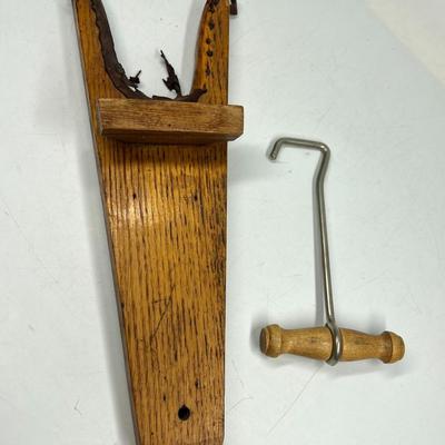 Vintage Antique Wood Boot Jack Remover Wooden Tool & Shoe Hook