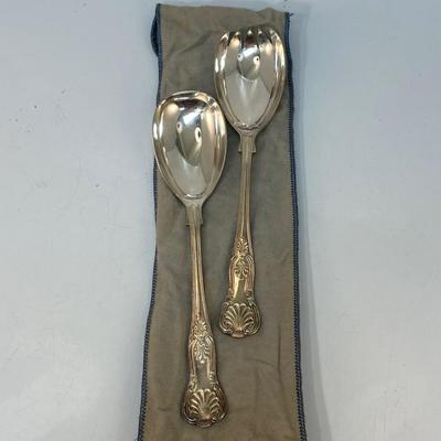 Vintage Sheffield England Silver Plate Serving Salad Tongs Spoons with Cloth Case