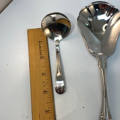 Pair of Scalloped Serving Spoons and Small Condiment Jelly Spoon