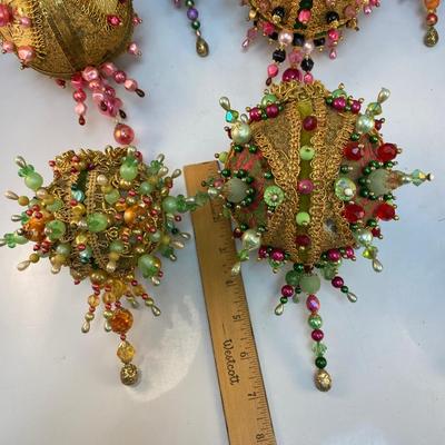 Vintage Hand-Crafted Beaded Sequin Felt Lace Pin Cushion Style Christmas Tree Holiday Hanging Ornament