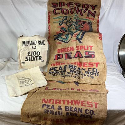 1560 Lot of Speedy Cook'n Burlap Bags, Midland Bank, Federal Reserve Canvas Coin Bags