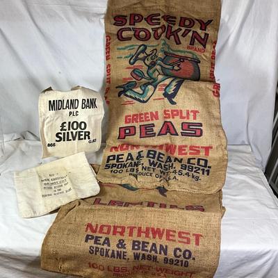 1560 Lot of Speedy Cook'n Burlap Bags, Midland Bank, Federal Reserve Canvas Coin Bags