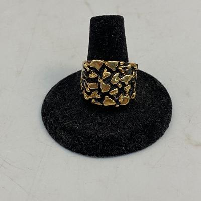 14k Yellow Gold Nugget Style Men's Ring