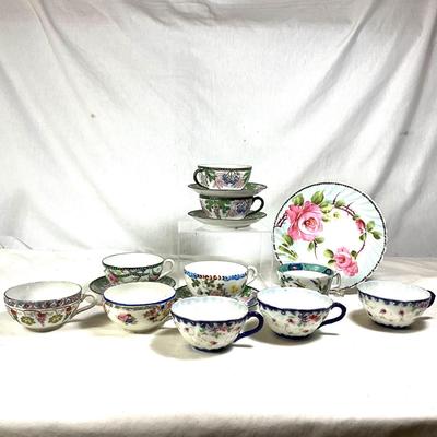 1565 Antique Japanese Handpainted Porcelain Moriage Cups and Saucers