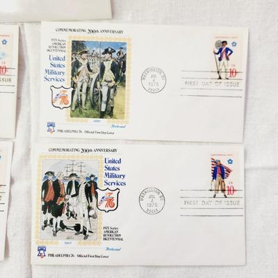 5 - FIRST DAY STAMPS - 1975 COMMERATIVE US MILITARY SERVICES