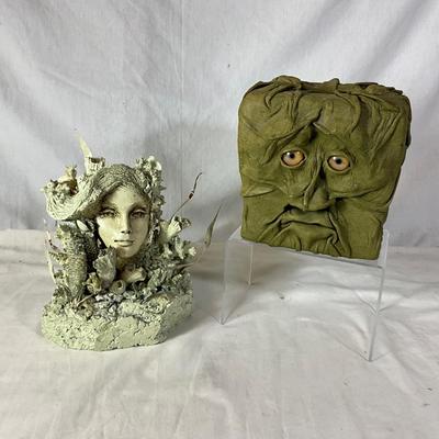 1570 Handmade Leather Tissue Box , & Resin Fairy Sculpture