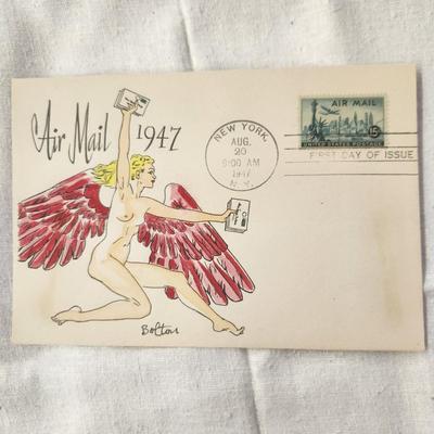1947 ROBERT F. BOLTON HAND PAINTED LIMITED EDITION ART 1st DAY STAMP WITH OVERSIZED ENVELOPE